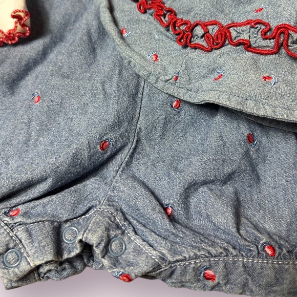 Vintage Baby Bonnie Jean Denim Floral Print Outfit With Hat Size 12-18 Months - Picture 6 of 10
